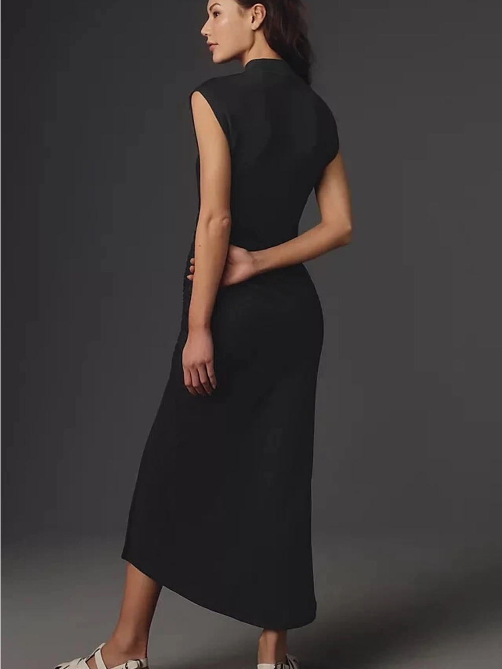 Anthropologie Daily Practice Mock-Neck Ruched Midi Dress - Picture 2 of 10